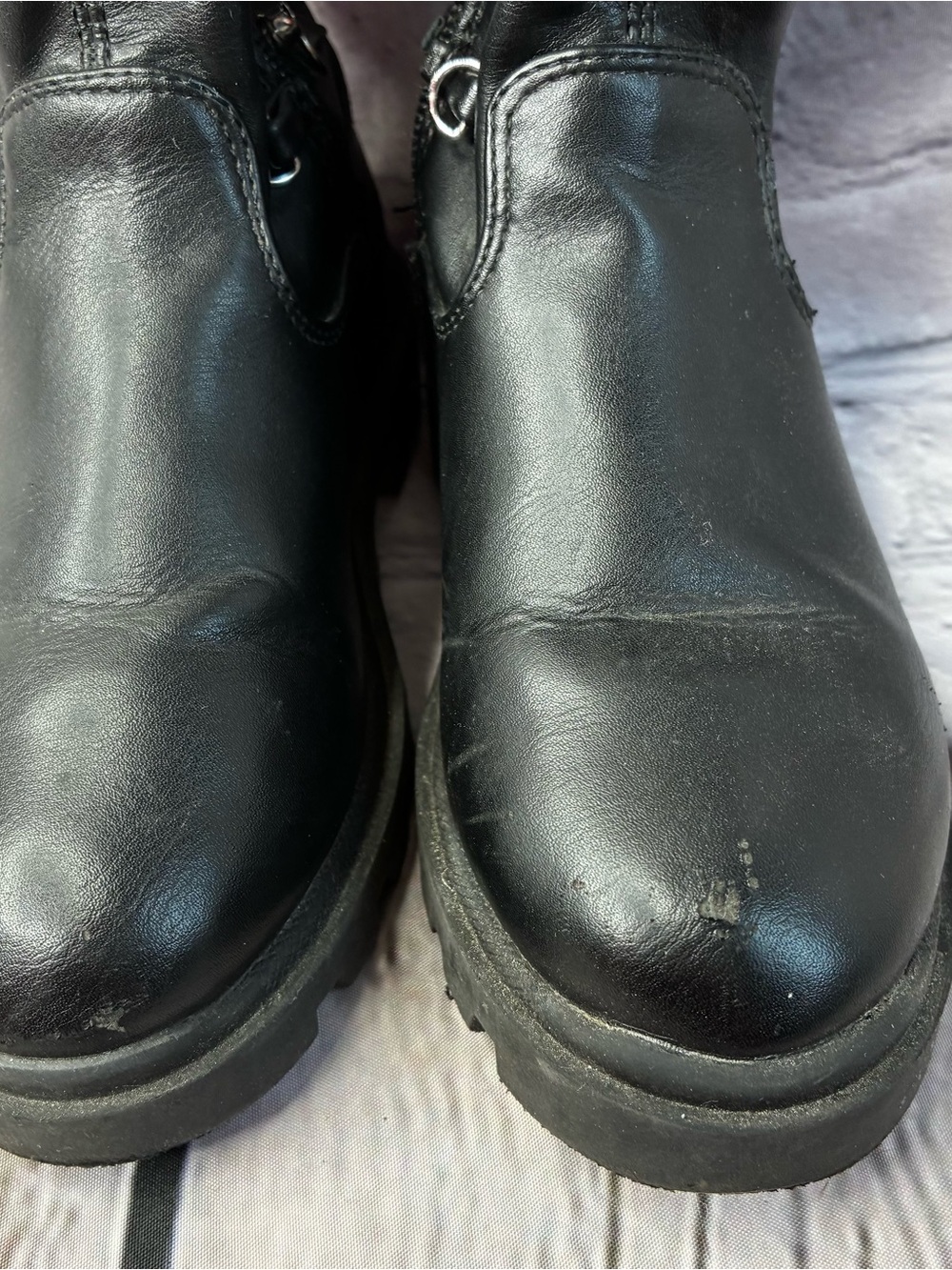 Steve Madden Girls Black Mid-Calf Zip-Up Pleather Lug Sole Boots Sz 11 AS IS GUC - Picture 5 of 11